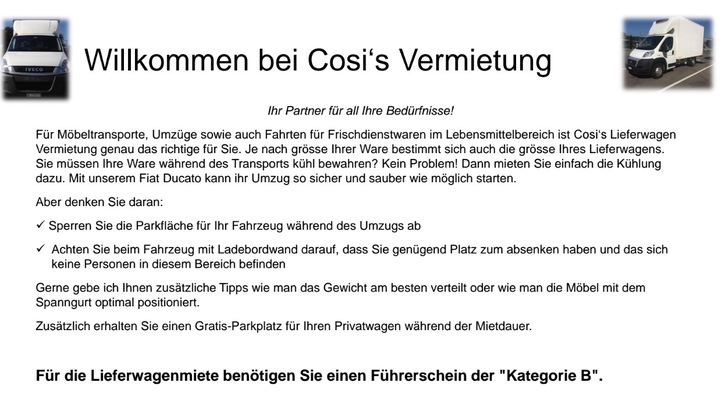 Cosi's Lieferwagen Vermietung 2 Cosi's Lieferwagen Vermietung Sonstige 2