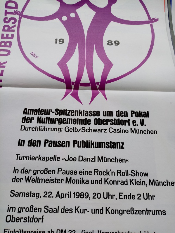 1989 Plakat Kalot Oberstdorf  Intn.Tanztunier mit Weltmeister Rockn Roll Sammeln 4