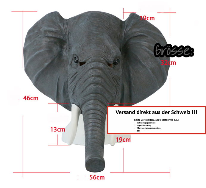 Elefanten Maske Elefantenmaske aus Latex Tiermaske Fasnacht Karneval Halloween Party 4 Elefanten Maske Elefantenmaske aus Latex Tiermaske Fasnacht Karneval Halloween Party Kleidung & Accessoires 4