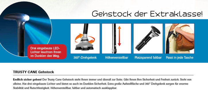 Gehstock mit Licht Trusty Cane Rentner Stock 360 Grad TV Werbung Faltbar Renter Altersheim Robust Sicher verlässlich rutschfest Integrierte Beleuchtung 3 Gehstock mit Licht Trusty Cane Rentner Stock 360 Grad TV Werbung Faltbar Renter Altersheim Robust Sicher verlässlich rutschfest Integrierte Beleuchtung Haushalt 3
