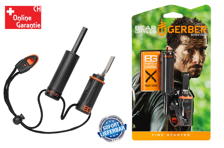 Gerber Bear Grylls Feuerstarter mit wasserdichtem Zunderlager Inklusive Notfallpfeife Survival Series Jagd Outdoor Sport & Outdoor