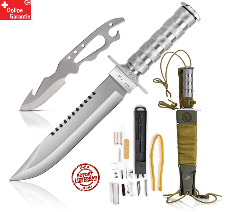 Maxam 12 tlg. Survival Messer Set berleben Knife berlebensmesserset Kompass Outdoor Camping Jagd Sport & Outdoor