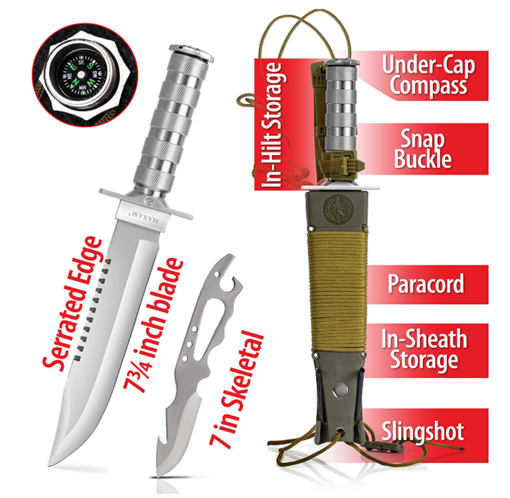 Maxam 12 tlg. Survival Messer Set berleben Knife berlebensmesserset Kompass Outdoor Camping Jagd Sport & Outdoor 2