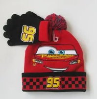 Disney Cars Cars Lightning McQueen Kinder Winter Set Mtze Beanie Bommel Bommelmtze Handschuhe 